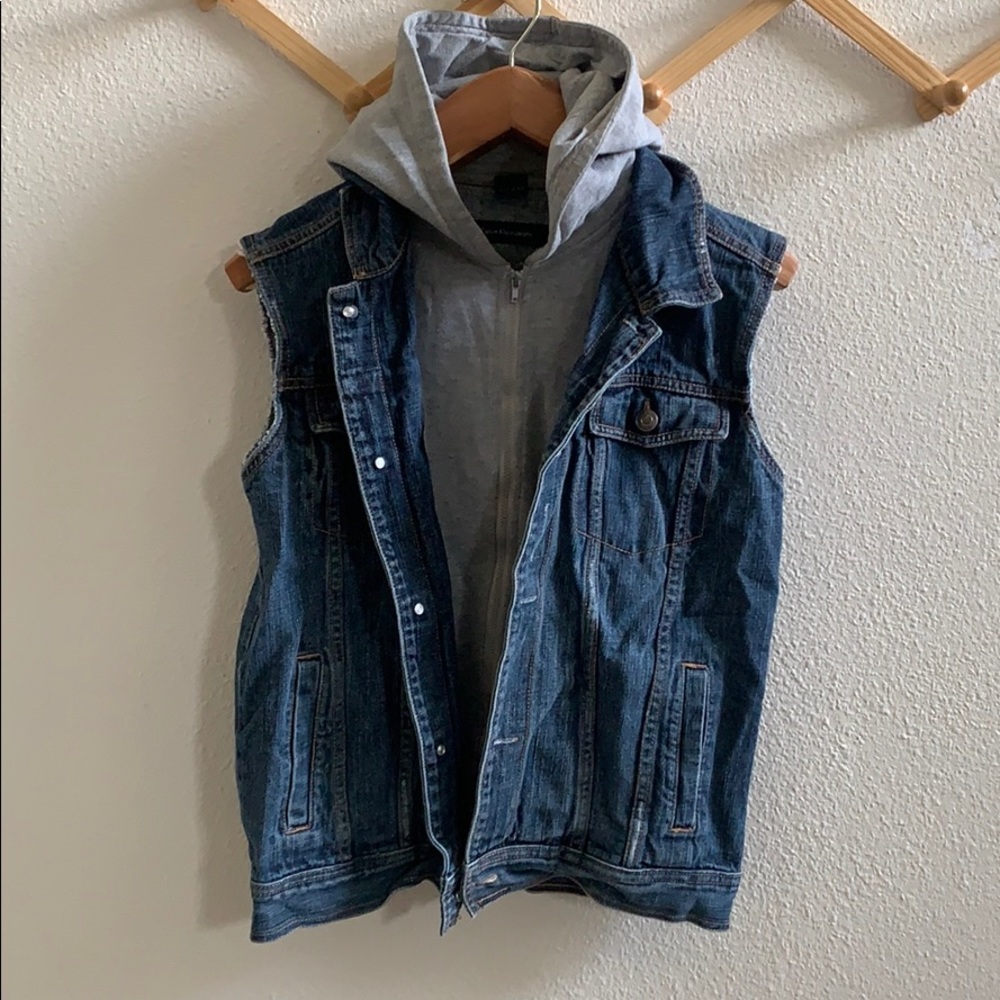 Calvin Klein Denim sleeveless hoodie women’s L - Picture 1 of 6
